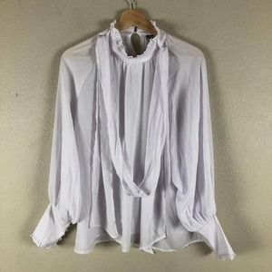 SHEIN Shirt‎ White Pleated Ruffle High Tie Nk Dolman Slv Casual Work Size Medium